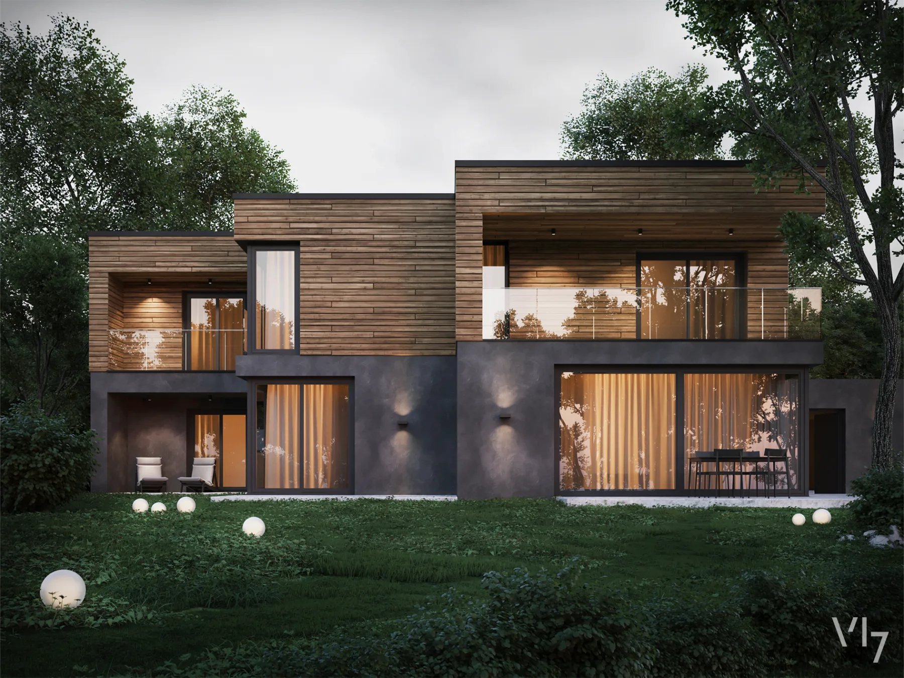 Doppelhäuser in Holz — vi7 3D-Visualisierung